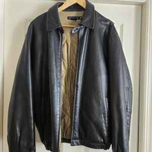 Nautica Black Leather Bomber Jacket